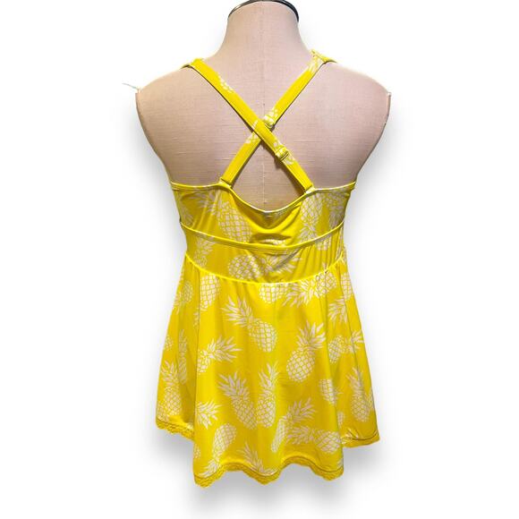 Torrid 5 (5x 28) Yellow Pineapple Lace Trim Mid Wireless Swim Dress w/Briefs New - Picture 3 of 3